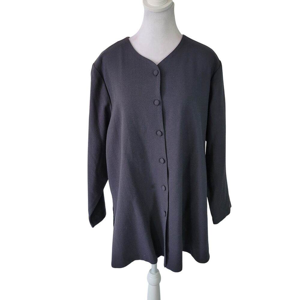 Eileen Fisher Size M 100% Wool Long Sleeve Button Up Tunic Top Gray Mature